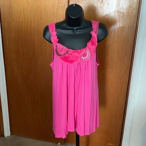 Simply Irresistible Bright pink embellished flowing tank top Sz L